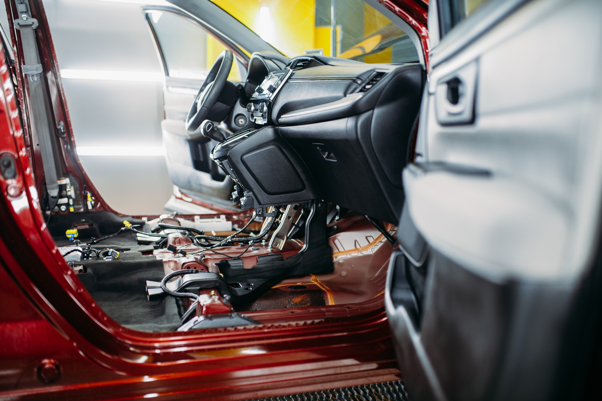 Car tuning, disassembled vehicle interior, nobody